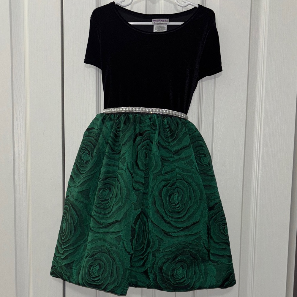 Blueberi Boulevard Black and Green Floral Dress